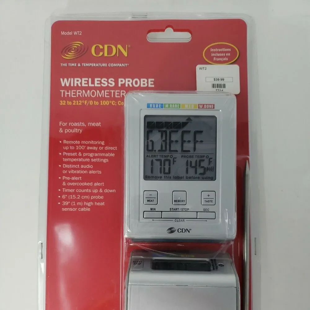 Wireless Probe Thermometer Timer Meat Poultry Roasts NEW Factory Sealed WT2 CDN